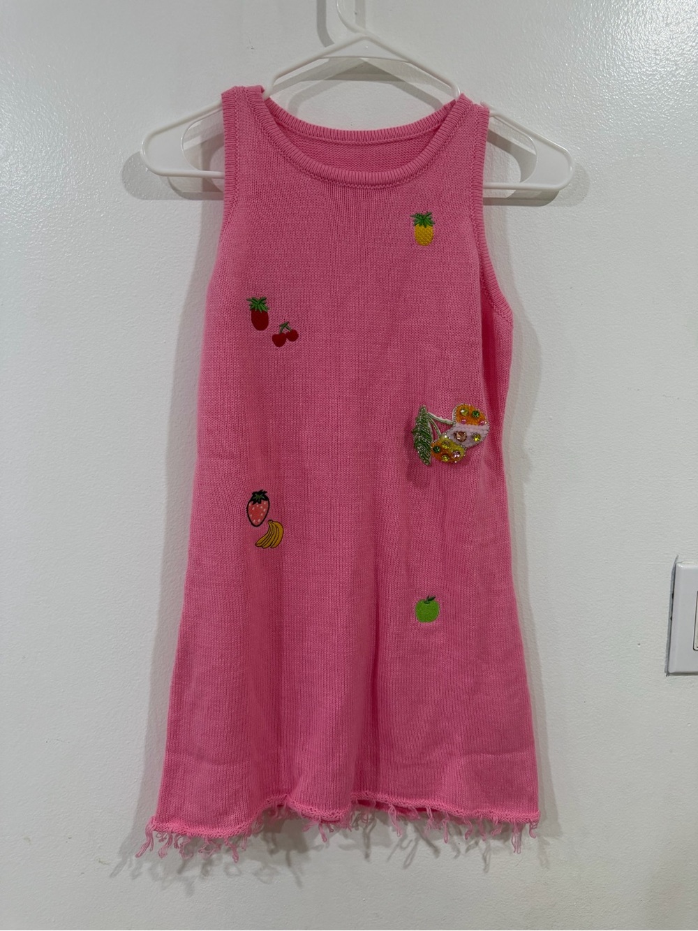 Beaded Bird Applique Kids Dress - Pink